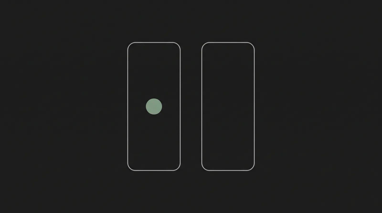 Minimal illustration: two outlined panels side by side, the left marked with a sage-green dot