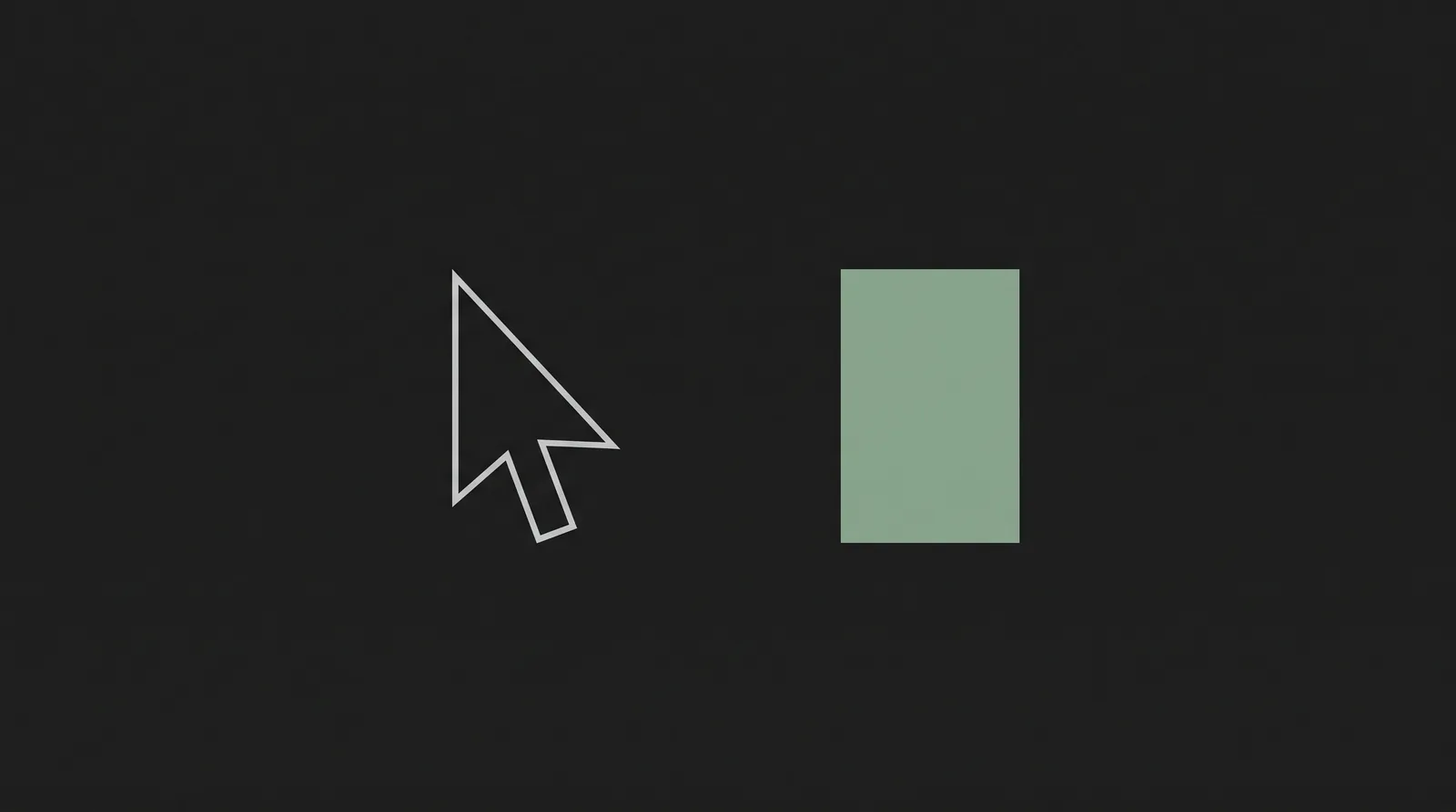 Minimal illustration: a mouse-pointer outline next to a solid sage-green terminal block cursor