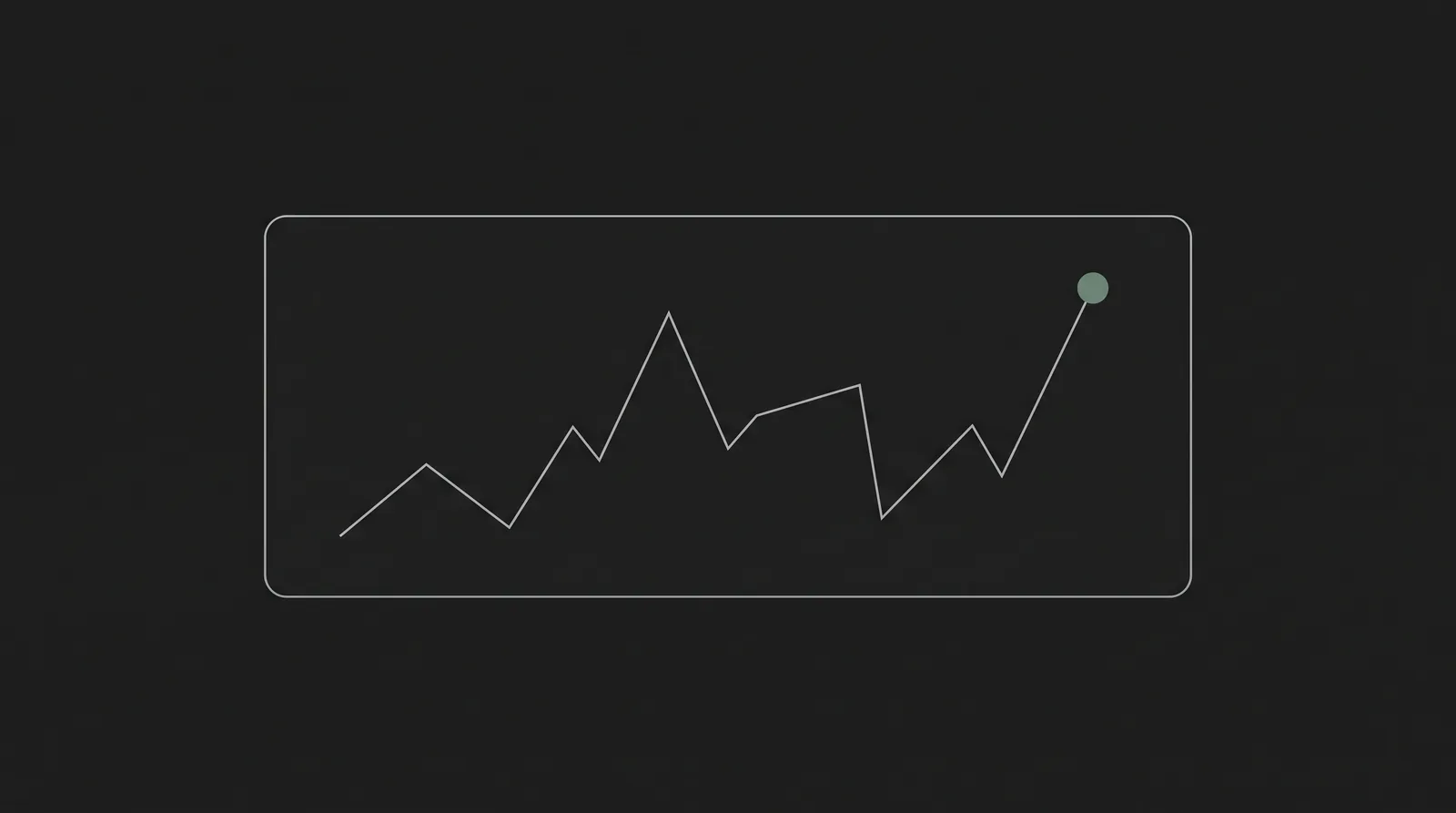 Minimal illustration: a card outline with a chart line ending in a sage-green data point