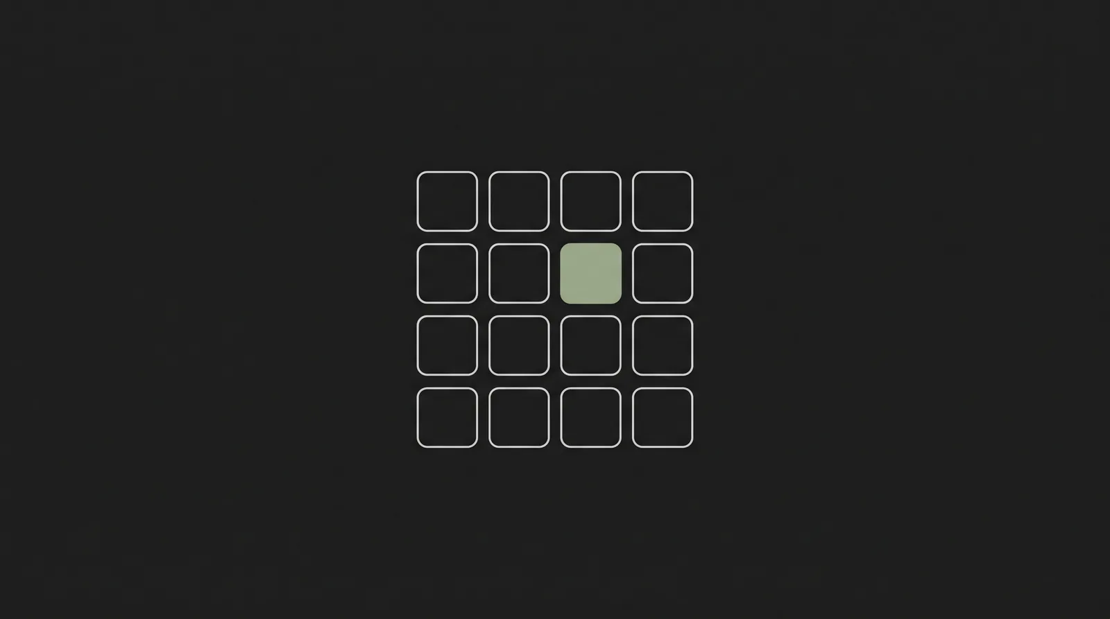 Minimal illustration: a grid of outlined squares with one filled sage-green square
